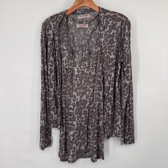 Michael Stars Womens Leopard  2 pc shirt jacket knit  Long Sleeve Top one size - Picture 5 of 14